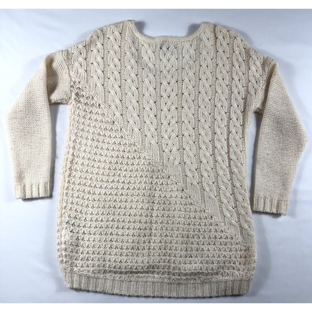 Lucky Brand Ivory Cable Knit Sweater Sz S Wool Blend Boho - Picture 5 of 7